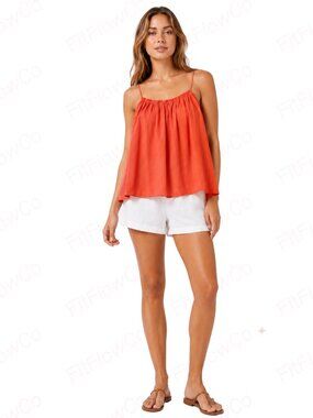 Zoe & Sam 100% Silk Coral Red Cami Top Gathered Neck XS